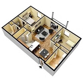 Floor plan for 2 beds, 2 baths, 1057 sqft